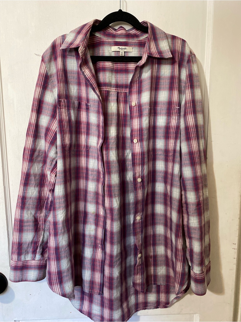 Madewell Purple & White Plaid Relaxed Button-Down Shirt